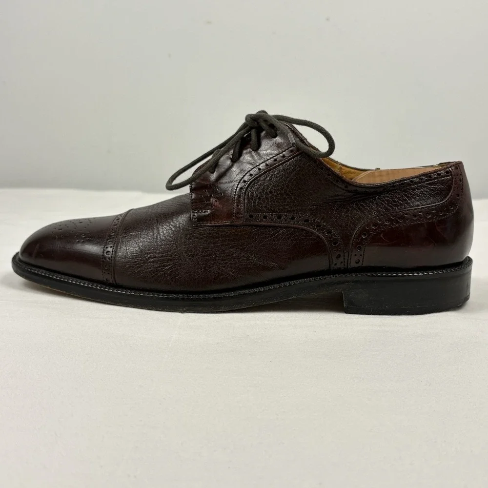 Johnston & Murphy Cellini Medallion Cap Toe Oxfords 11M Burgundy Leather Italy